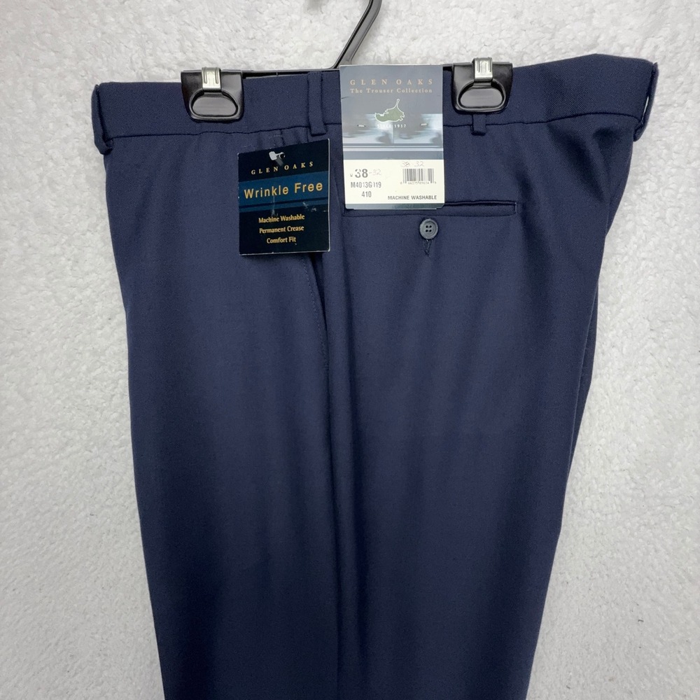 Glen Oaks Mens Wrinkle Free Comfort Fit Dress Pants Navy Blue‎ 38x32 M4013G119